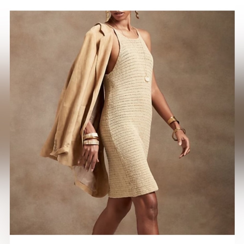 Banana Republic Crochet Mini Dress in Cream - S